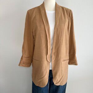 Entro Lightweight Tan Blazer, 20%Linen, Medium, Rouched sleeve